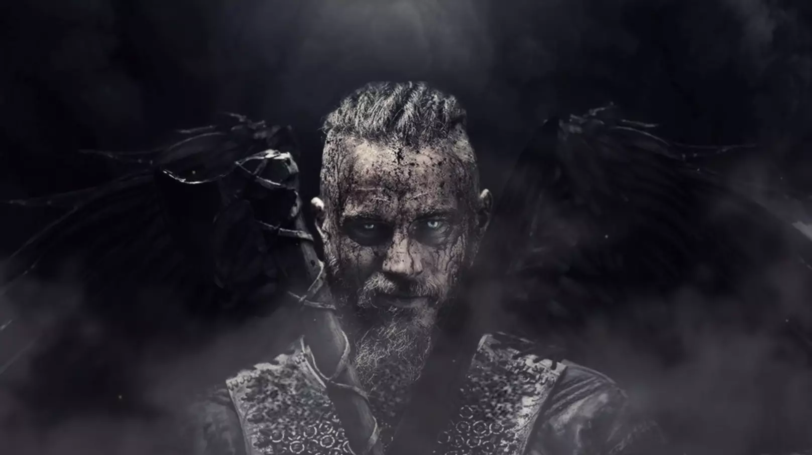 Ragnar Lothbrok, interprété par Travis Fimmel sur fond noir